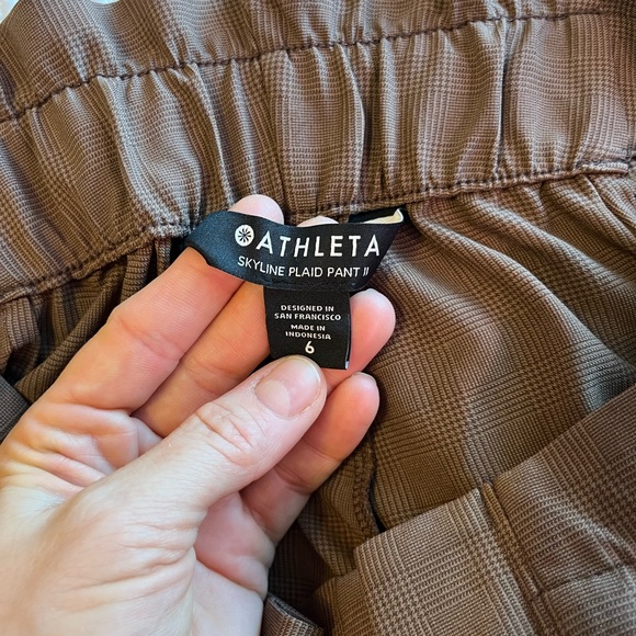 Athleta Skyline Plaid Pant II Brown Sz 6 Office Career Paperbag Belted Neutral - Picture 4 of 13